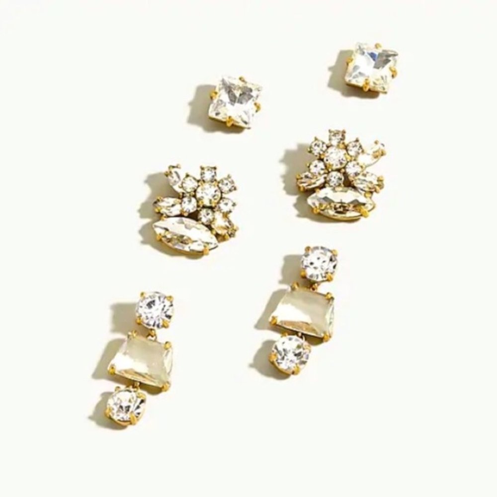 J. Crew Crystal Cluster Earrings Set NWT in Original Box